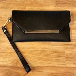 Black vegan leather clutch purse